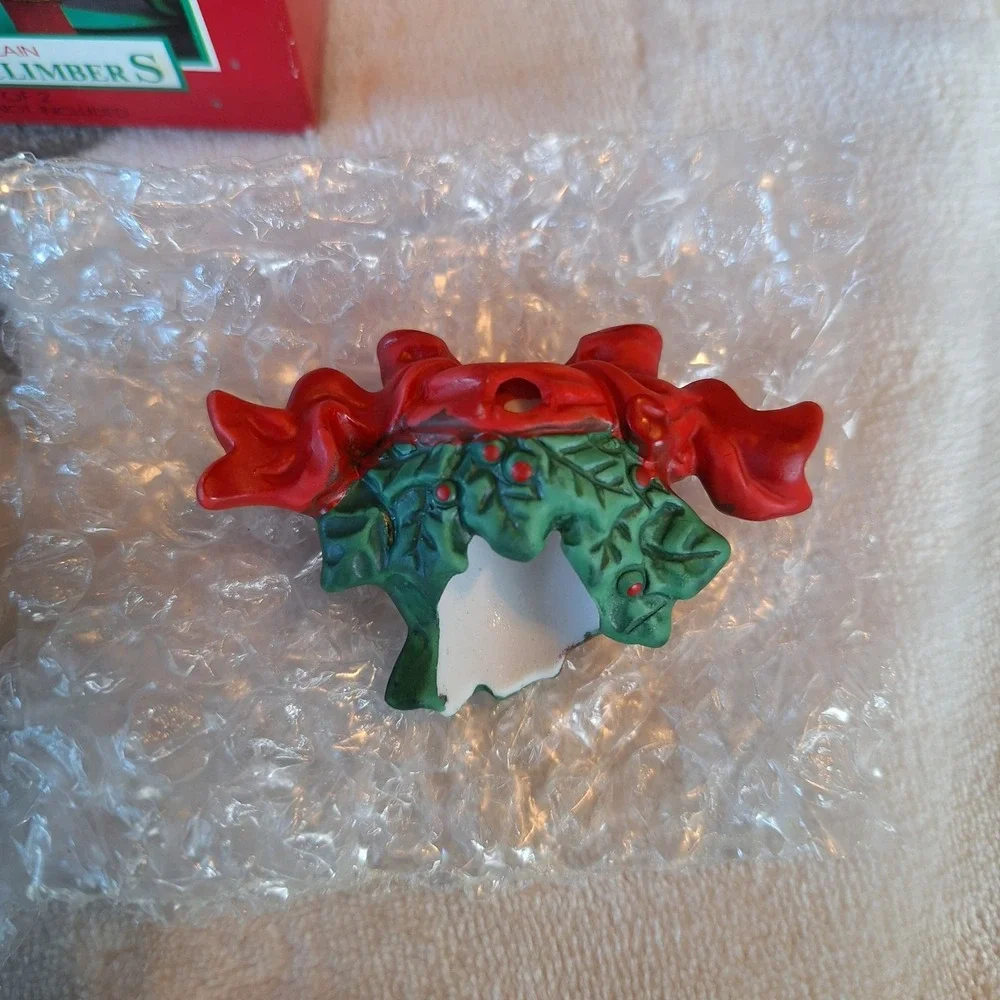 Two New Old Stock Vintage Porcelain Candle Climber‎ Hugger Christmas Santa Bells